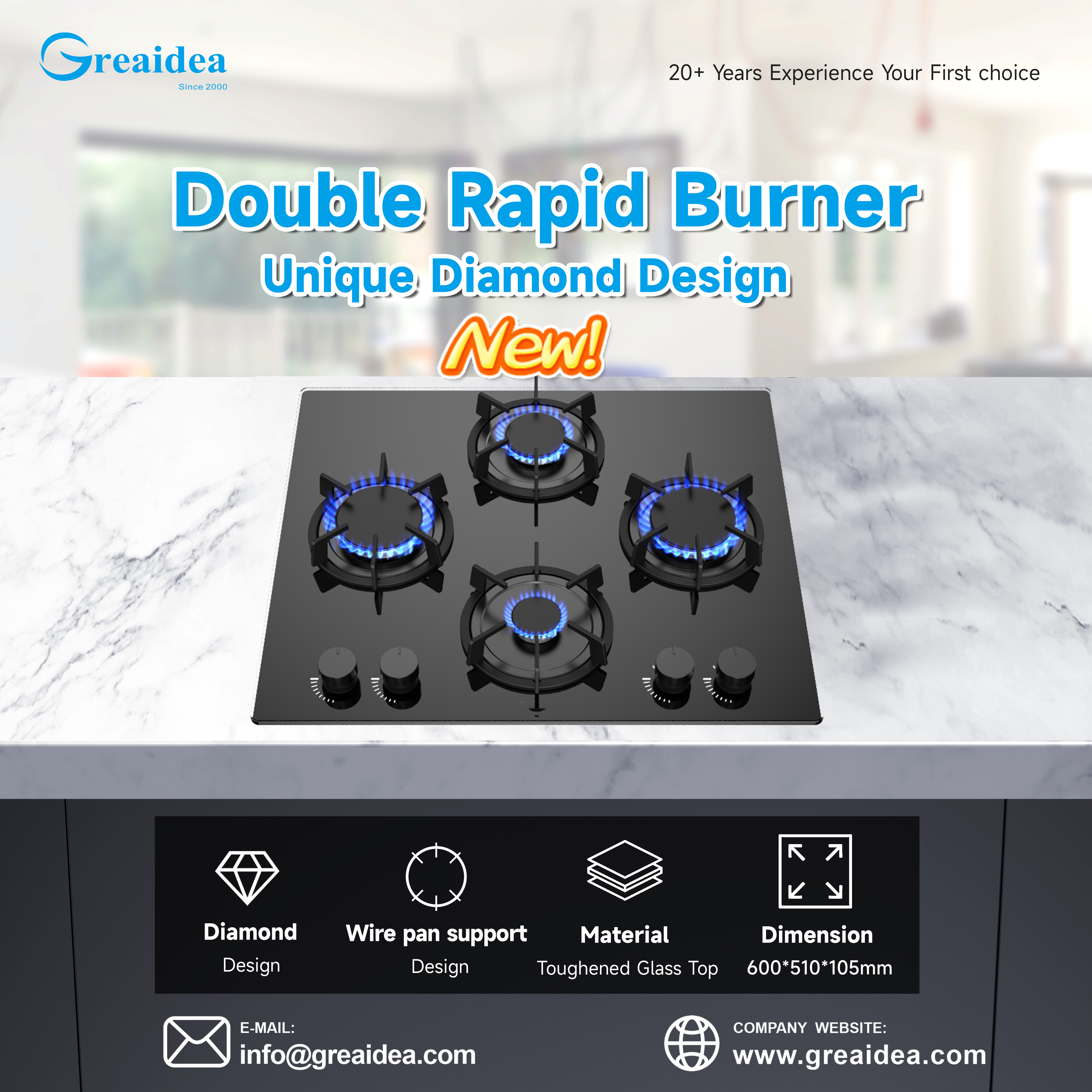 4 Burner Glass Gas Hob