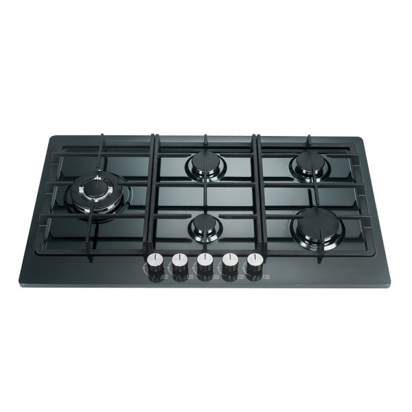 Greaidea's five-burner stainless steel gas hob features big cast iron pan support