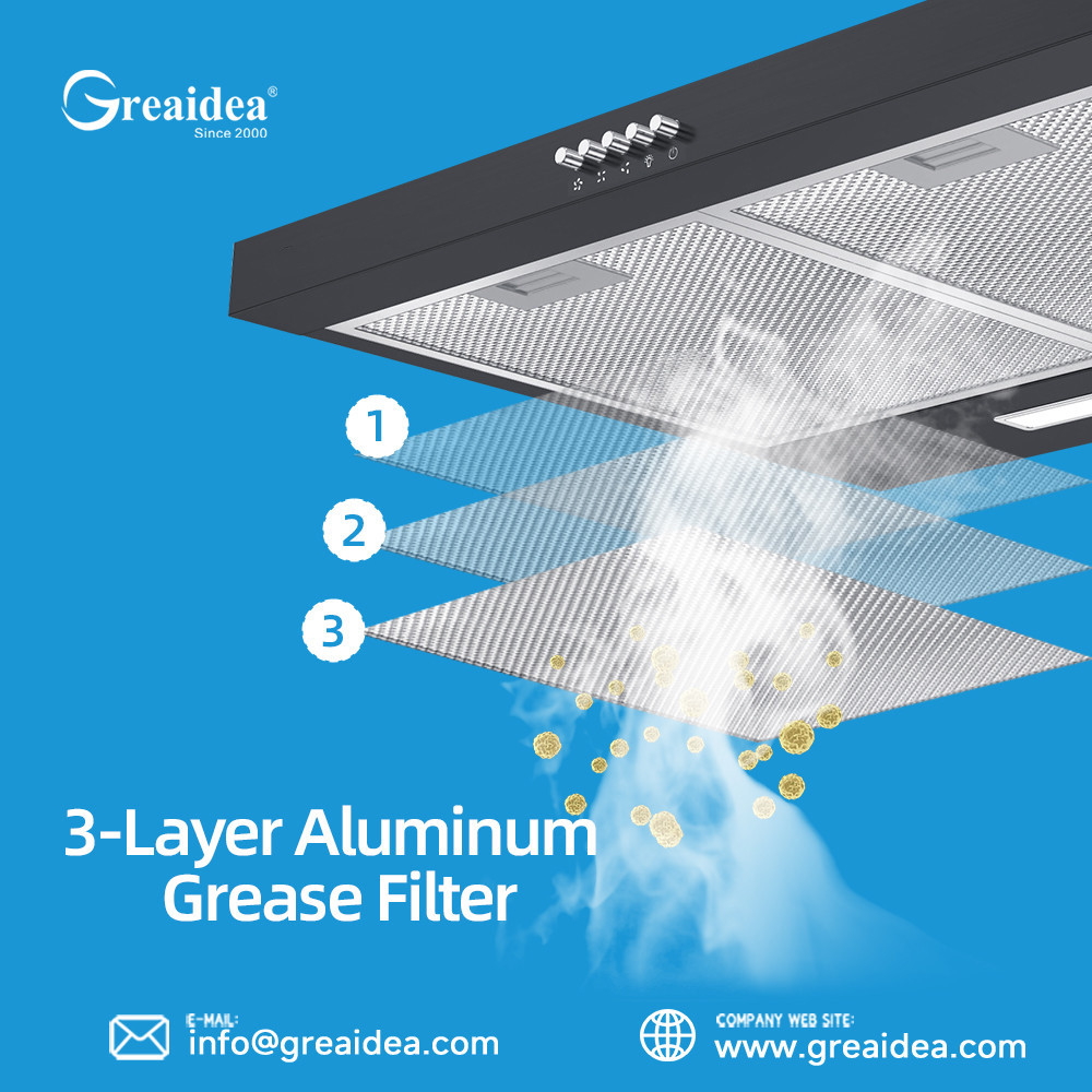 Greaidea's range hoods feature 3-Layer AluminumGrease Filter