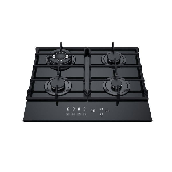 Greaidea's four-burner electronic touch control glass gas hob features big cast iron pan support 