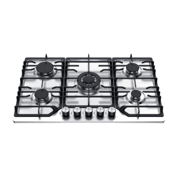 Greaidea's 5 burner stainless steel gas hob features big cast iron pan support.