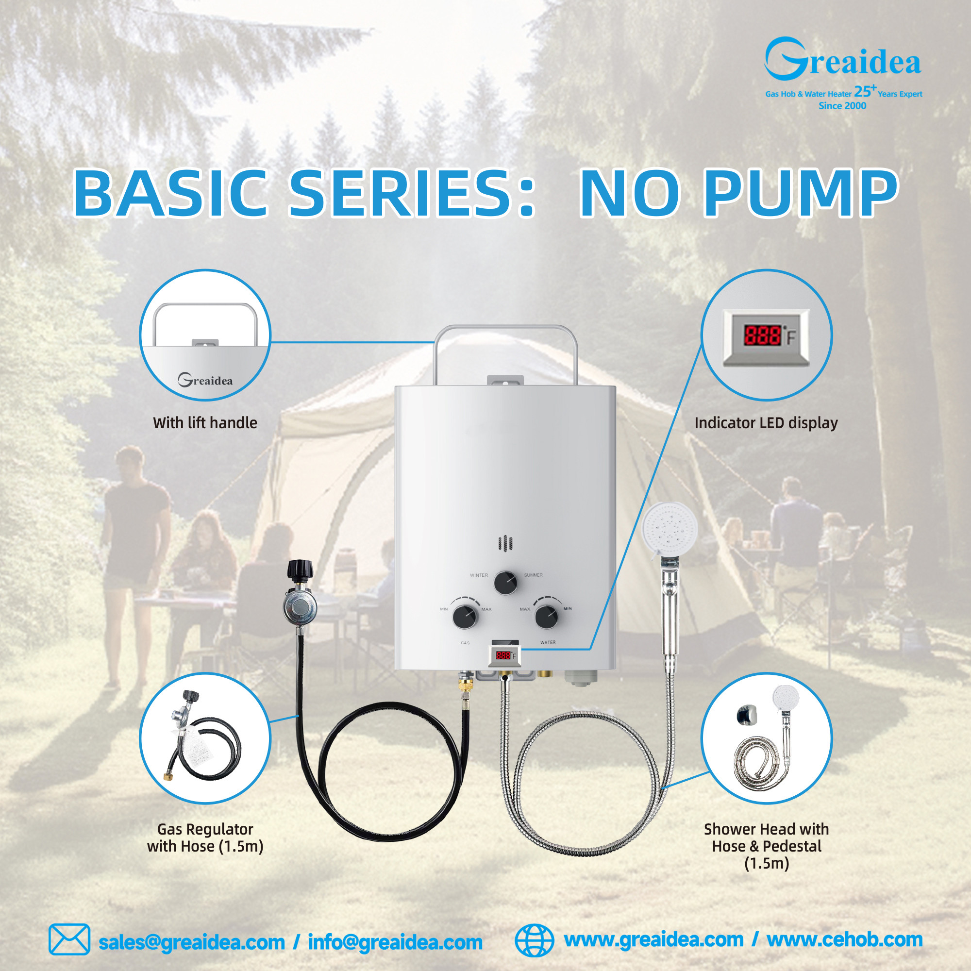 Greaidea's outdoor gas water heater basic series: no pump
