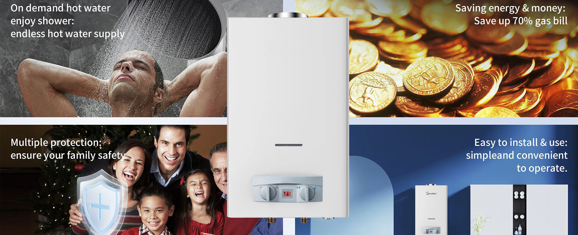 Greaidea's flue duct gas water heater multiple protection ensure your family safety