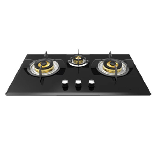 Greaidea's three-burner glass gas hob features cast iron pan support