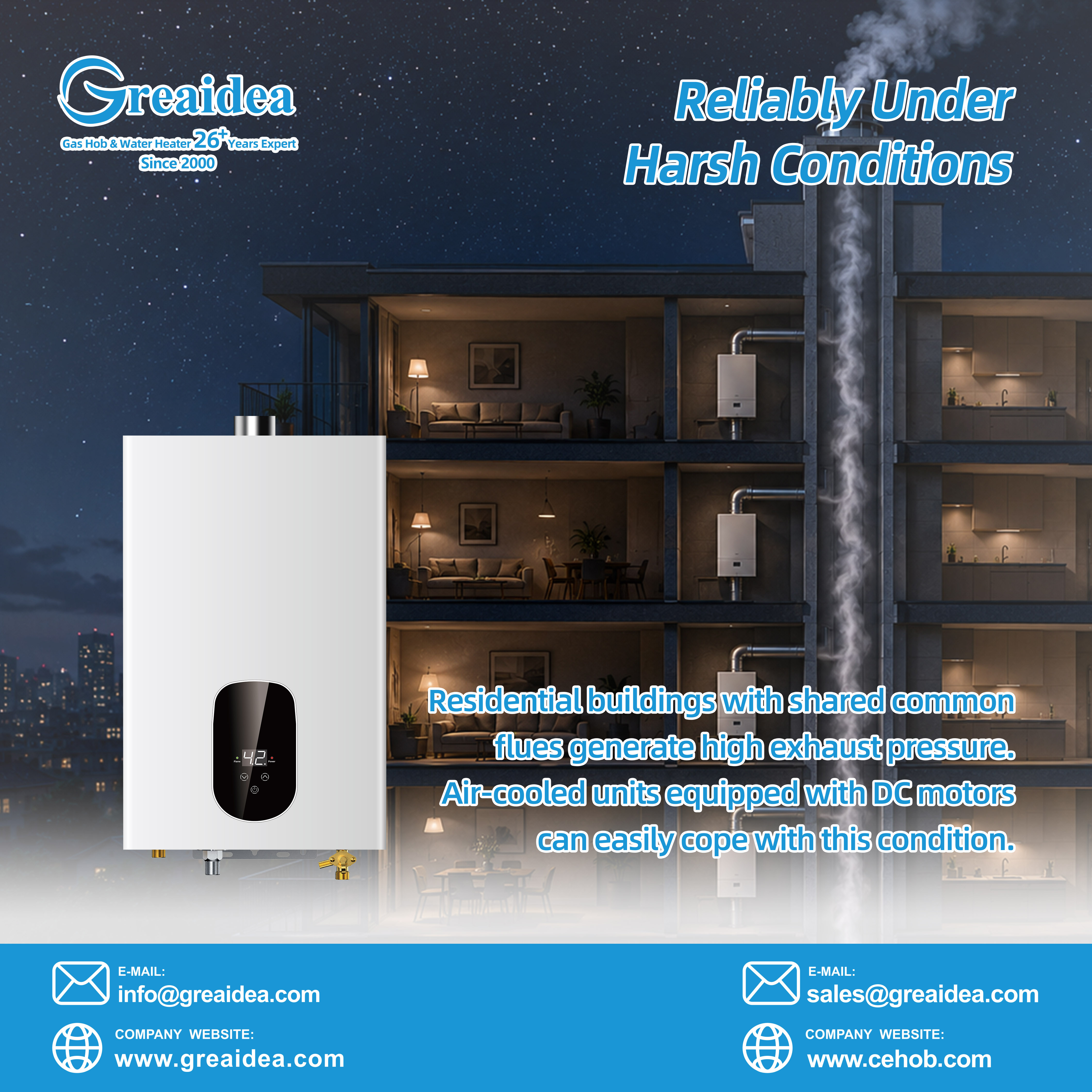 DC motor gas water heaters for high-altitude areas