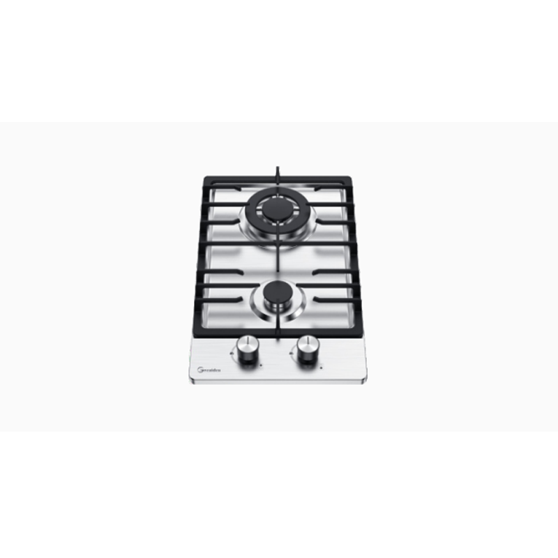 Greaidea's 2 burner stainless steel gas hob features big cast iron pan support