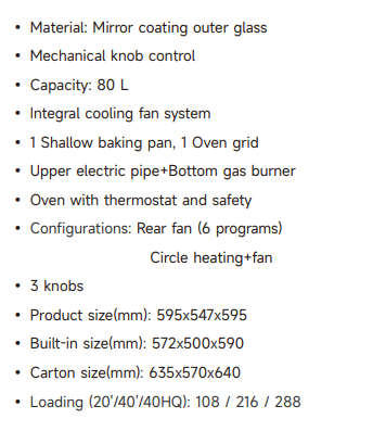 Details of BUILT-IN GAS OVEN QMB60-3M00