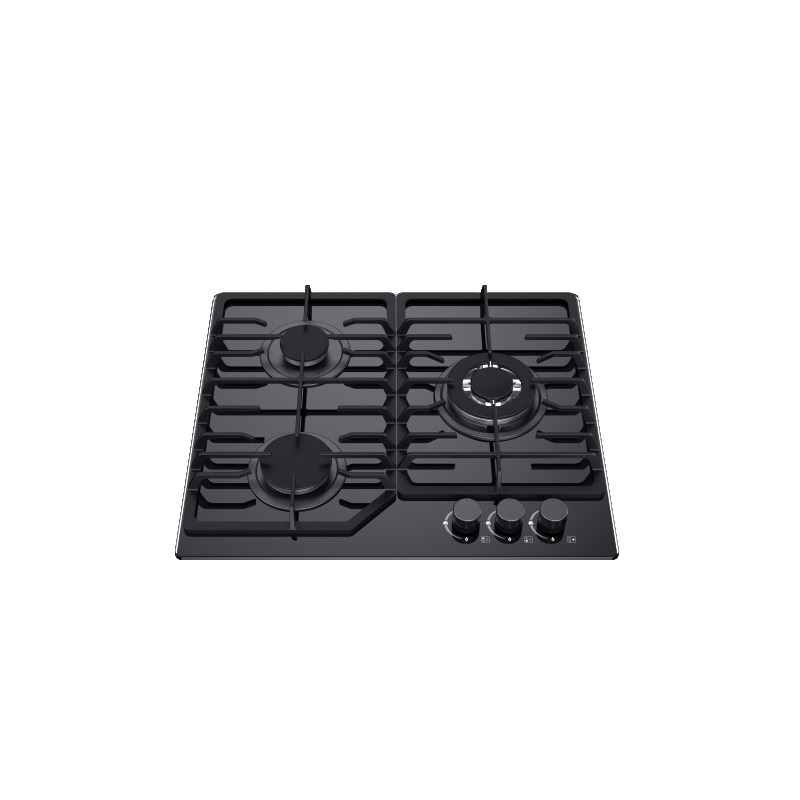 Greaidea's three-burner glass gas hob features big cast iron pan support 