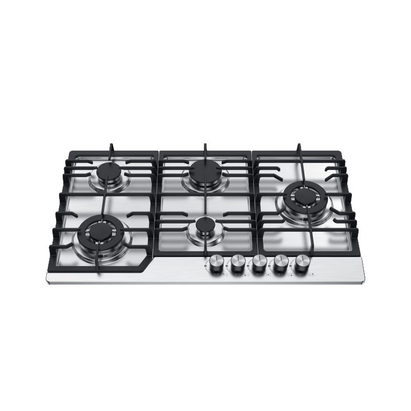 Greaidea's 5 burner stainless steel gas hob features big cast iron pan support.