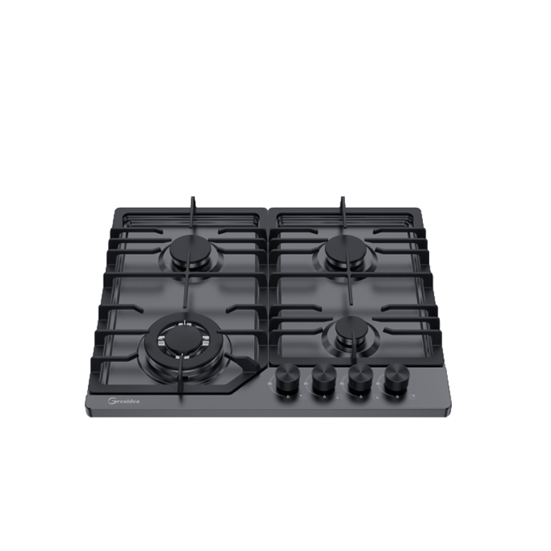 Greaidea's 4 burner Black Nano-Painting gas hob with cast iron pan support.