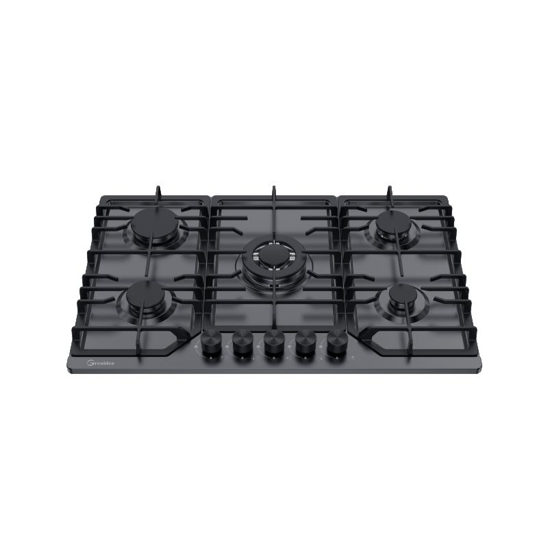 Greaidea's 4 burner Black Nano-Painting gas hob with cast iron pan support.