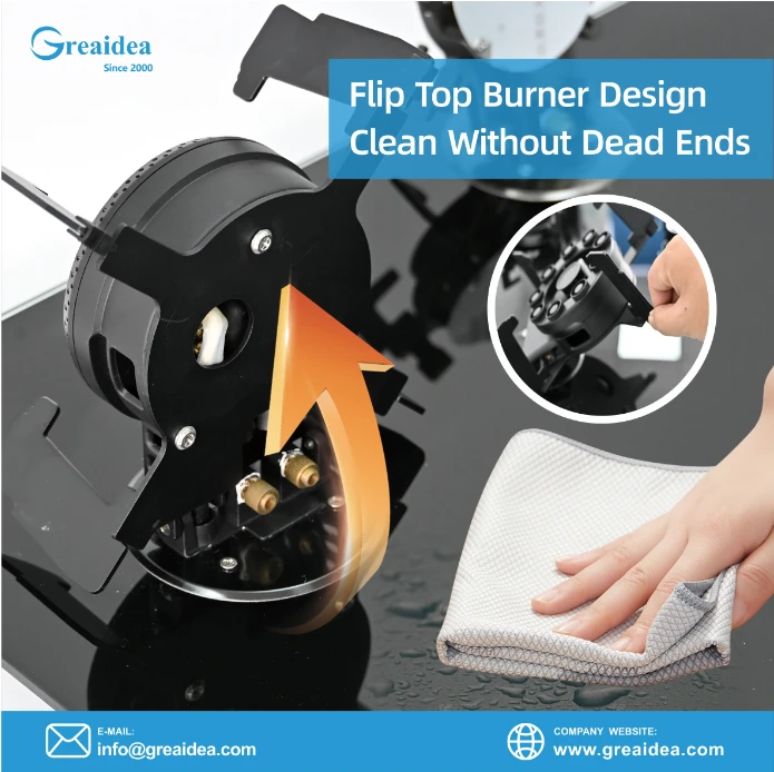 Greaidea's 4 burner gas hob with flip top burner design clean without dead ends
