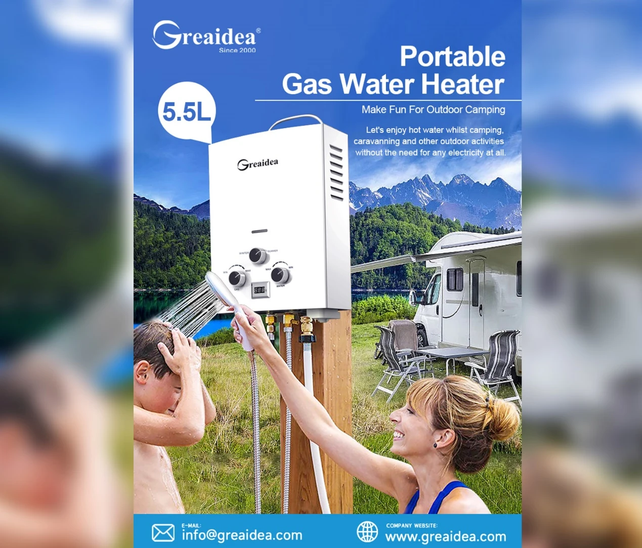 5.5L portable gas water heater