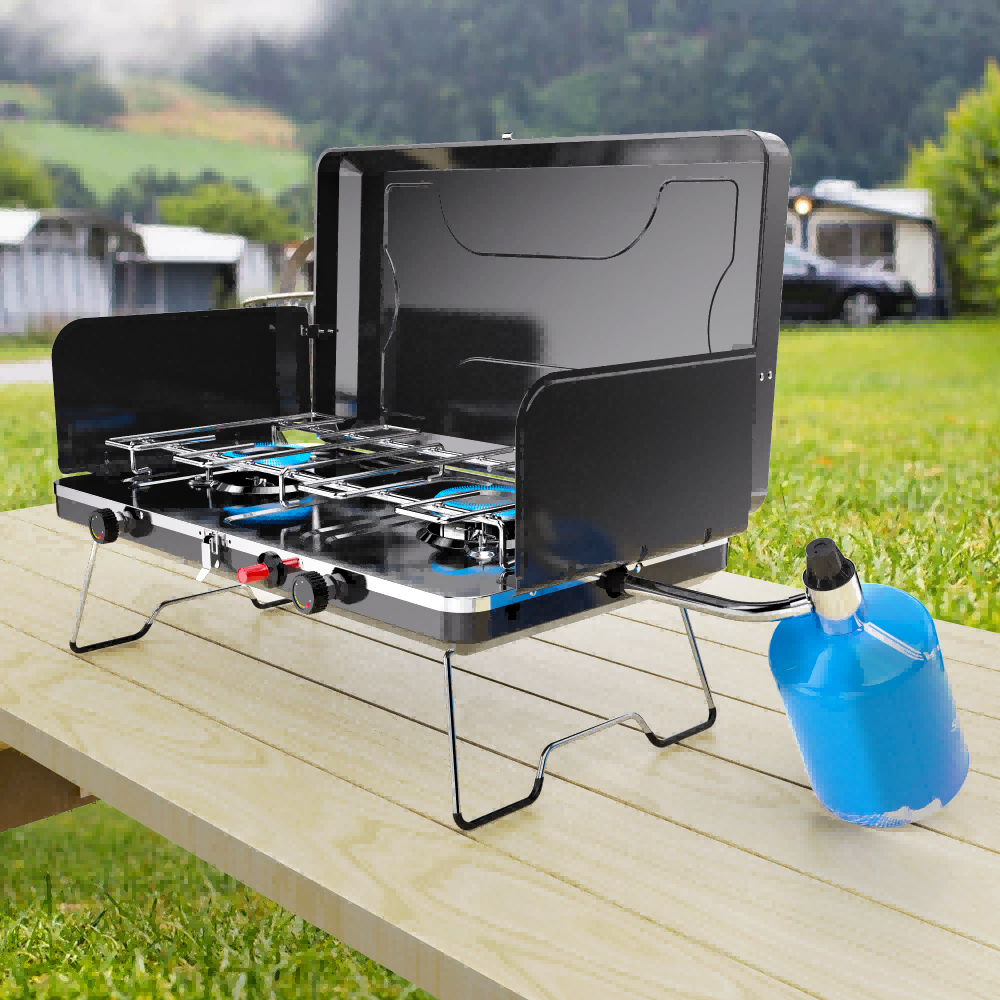Портативная газовая плита Greaidea's Camping с 2 горелками и окрашенным корпусом