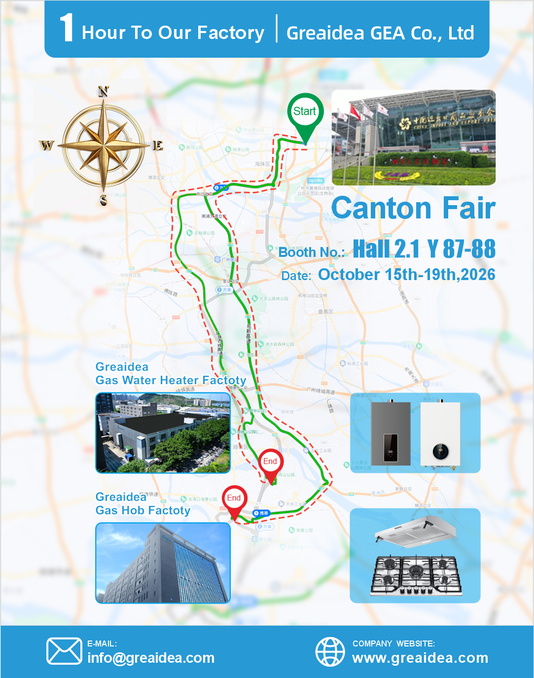 Greaidea's route from the Canton Fair to the factory