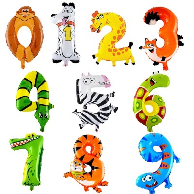 Animal Number Balloons for Kids Party Decorations | 0-9 Foil Balloons for Birthday Party