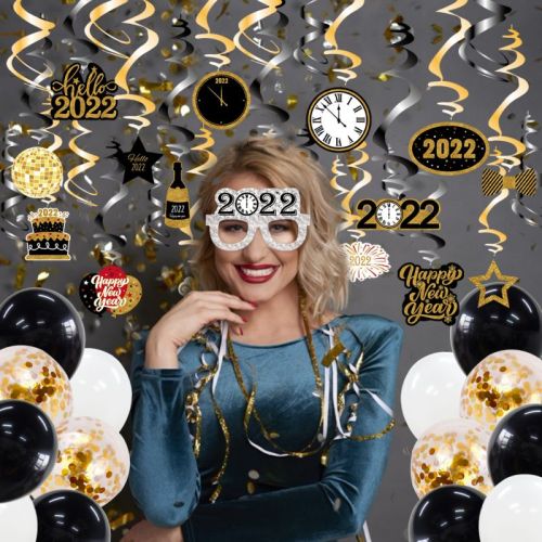 Vente en gros d'accessoires de photomaton pour le réveillon du Nouvel An | Accessoires de selfie sur le thème NYE 2022 | Kit de fournitures de fête NY