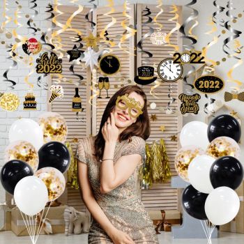 Photo Booth Props Wholesale for New Years Eve | 2022 NYE Theme Selfie Props | NY Party Supplies Kit