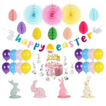 Honeycomb Hanging Decorations | Happy Easter Egg Banner | Spring Themed Party Supplies Wholesale