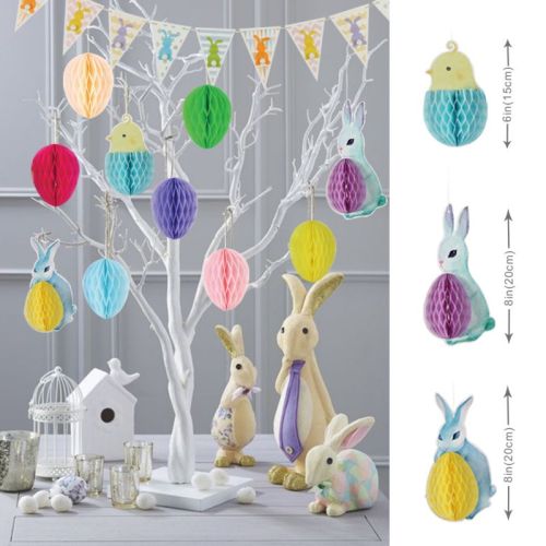 Décorations de bannière de nid d'abeilles de lapin d'oeufs pour Pâques | Joyeuses Pâques décorations de fête en gros