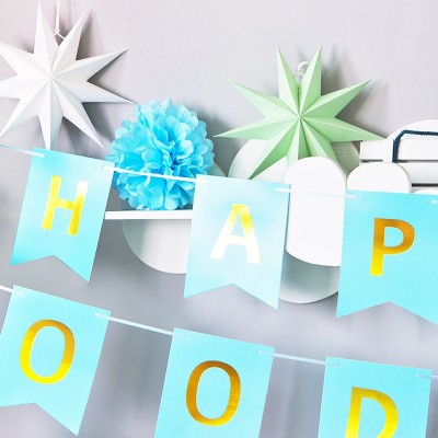 Pennant Banners for Boys Party Decor | Baby Blue Happy 100 Day Themed Party Supplies Wholesale