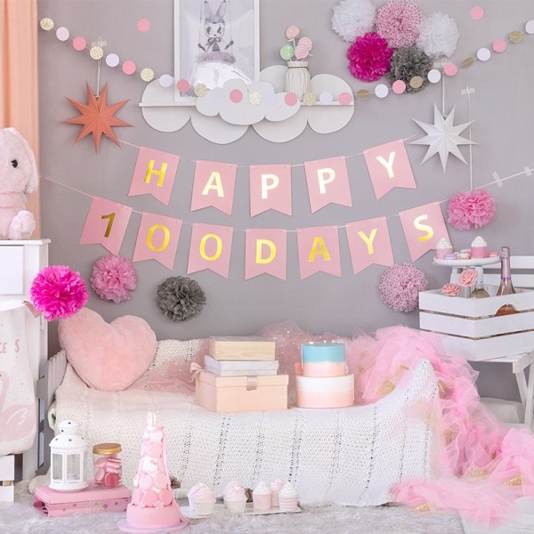 Baby Pink Happy 100 Days Motto Party Supplies Großhandel | Partydekorationen für Mädchen