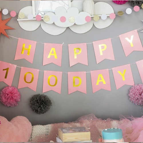 Baby Pink Happy 100 Days Articles de fête sur le thème en gros | Décorations de fête pour les filles