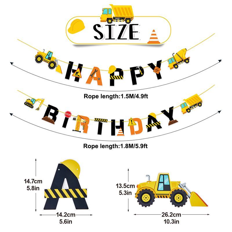 size of Construction Happy Birthday Banner