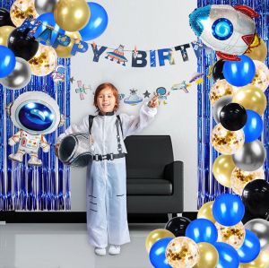 Kit de ballons d'anniversaire | Décoration de fête sur le thème de l'espace avec des ballons de fusée d'astronaute en toile de fond de l'espace