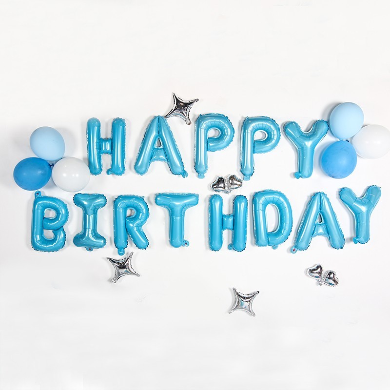 blue happy birthday foil balloons