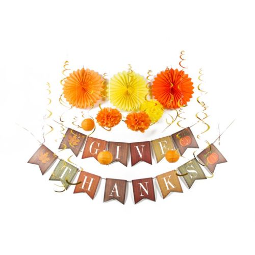 Give Thanks Banner Paper Fans Hanging Swirls | Thanksgiving Party Decorations Kit Wholesale