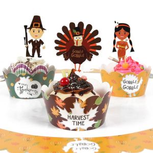 Kit de décorations et d'emballages pour cupcakes sur le thème de Thanksgiving | Fournisseur de décorations de fête Cupcake Harvest Day