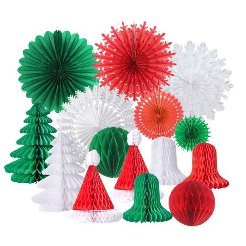 Christmas Paper Fans Tree Santa Hat Honeycomb | Christmas Party Hanging Decorations Kits Wholesale