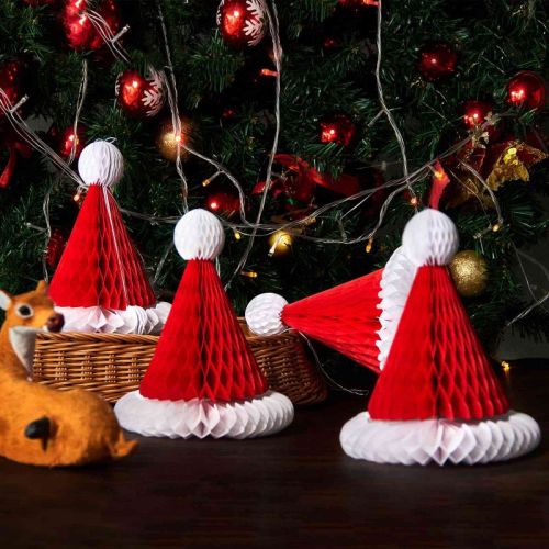 Éventails en papier de Noël Arbre Bonnet de Noel Nid d'abeille | Vente en gros de kits de décorations suspendues pour fête de Noël