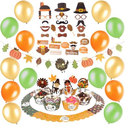 Thanksgiving Party Decorations Kit | Harvest Themed Banner Balloons Photo Props Cupcake Supplier