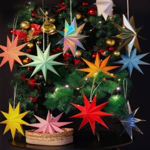 Vente en gros de lanternes en étoile en papier à 9 pointes pour le décor de célébration de fête d'anniversaire de vacances de Noël