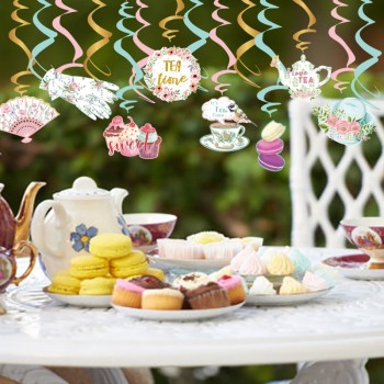 Tea Party Hanging Swirl Decorations for Tea Theme Baby Shower Girls Birthday Decor Supplier