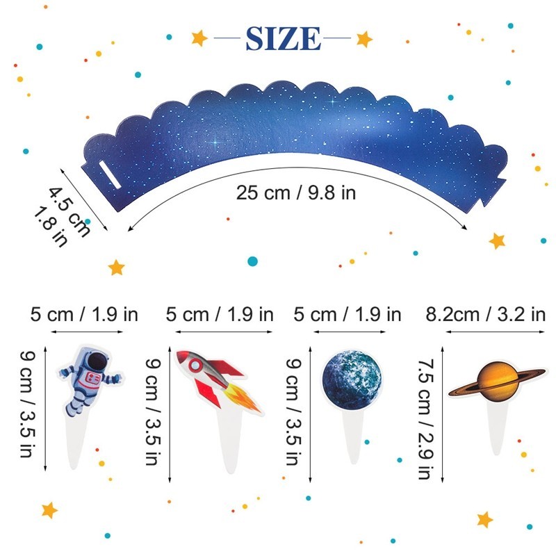 size of universe party cake toppers and wrappers