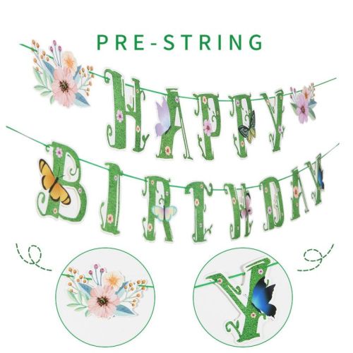 Bannière joyeux anniversaire | Vente en gros de décorations de fête d'anniversaire de papillon de printemps d'été vert