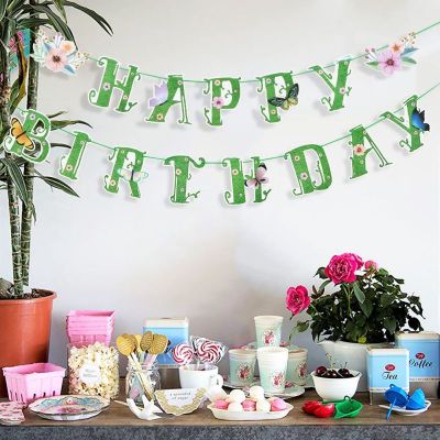 Happy Birthday Banner | Green Summer Spring Butterfly Birthday Party Decorations Wholesale