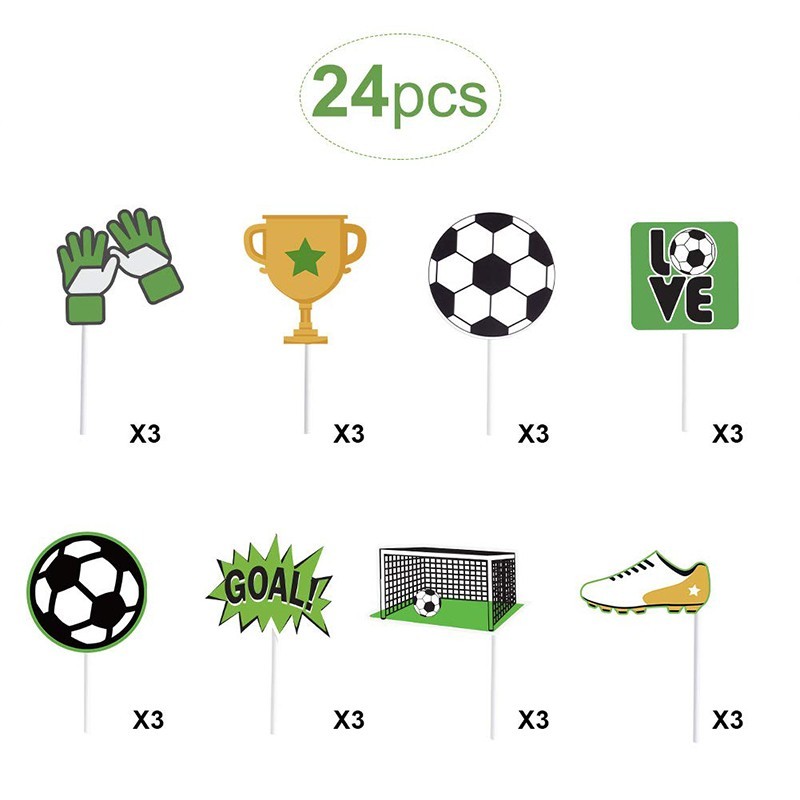 24pcs soccer party cake toppers