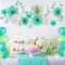 Tissue Paper Fan Decorations | Mint Green Gold Hanging String Garlands | Backdrop Hanging Decor