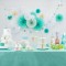 Tissue Paper Fan Decorations | Mint Green Gold Hanging String Garlands | Backdrop Hanging Decor