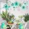 Tissue Paper Fan Decorations | Mint Green Gold Hanging String Garlands | Backdrop Hanging Decor