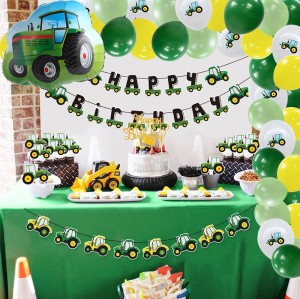 Joyeux anniversaire bannière tracteur ballon guirlande Cupcake Toppers | Articles de fête sur le thème du tracteur de ferme