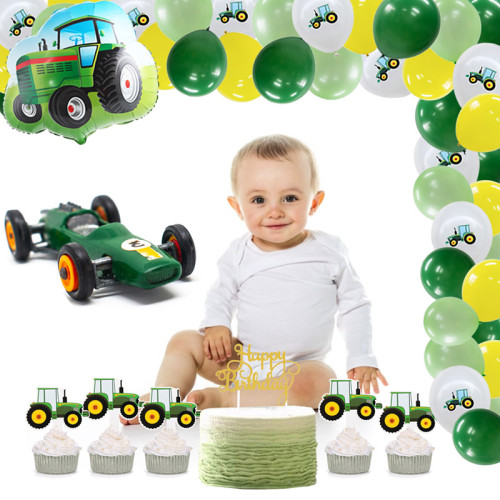 Joyeux anniversaire bannière tracteur ballon guirlande Cupcake Toppers | Articles de fête sur le thème du tracteur de ferme