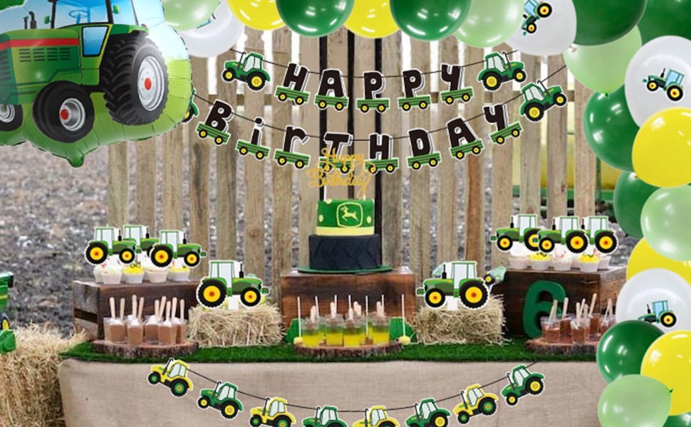 tractor themed happy birthday decor