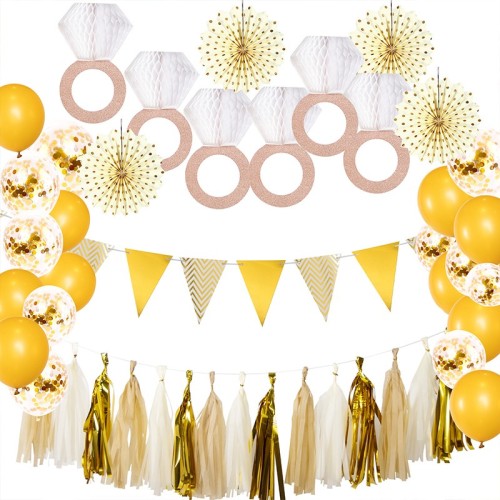 Gold Birthday Party Decorations Kit | Happy Birthday Banner Paper Fans Tassel for Kids