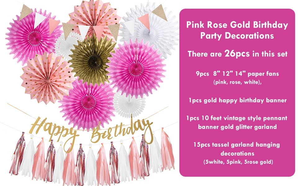 pink rose gold birthday party decoration