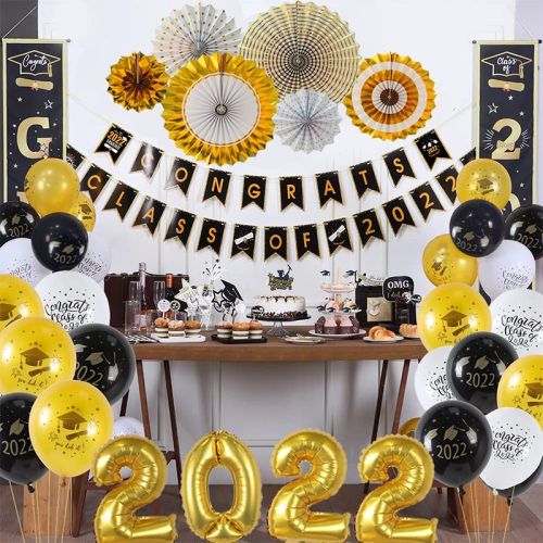 Ensemble de décorations de remise des diplômes 2022 | Graduation Banner Balloons Cake Toppers Classe de 2022 Décorations
